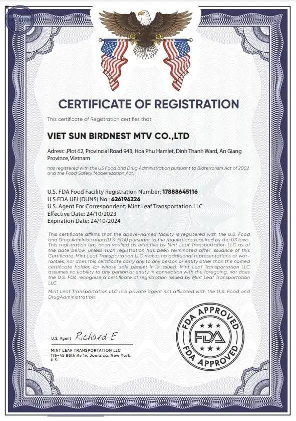 DỰ ÁN FDA - CÔNG TY TNHH MTV VIET SUN BIRDNEST DỰ ÁN FDA - CÔNG TY TNHH MTV VIET SUN BIRDNEST