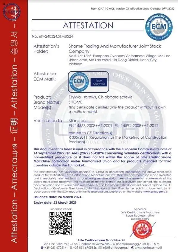 Mẫu chứng nhận CE Marking