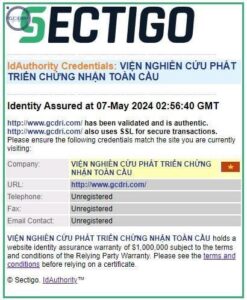 Thông báo: GCDRI.COM đạt chứng chỉ SSL EV từ SECTIGO với bảo hiểm 1.000.000 USD
