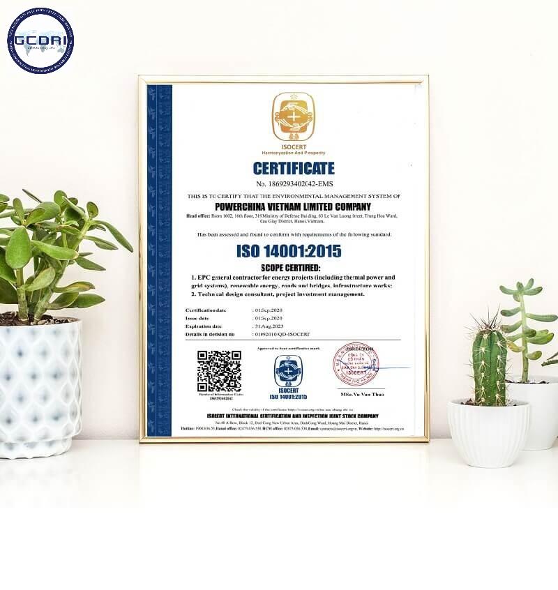 mẫu giấy chứng nhận ISO 14001