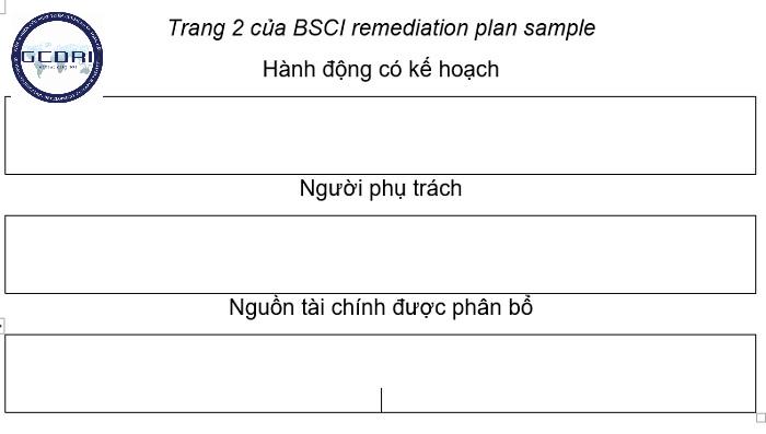Biểu mẫu kế hoạch khắc phục BSCI