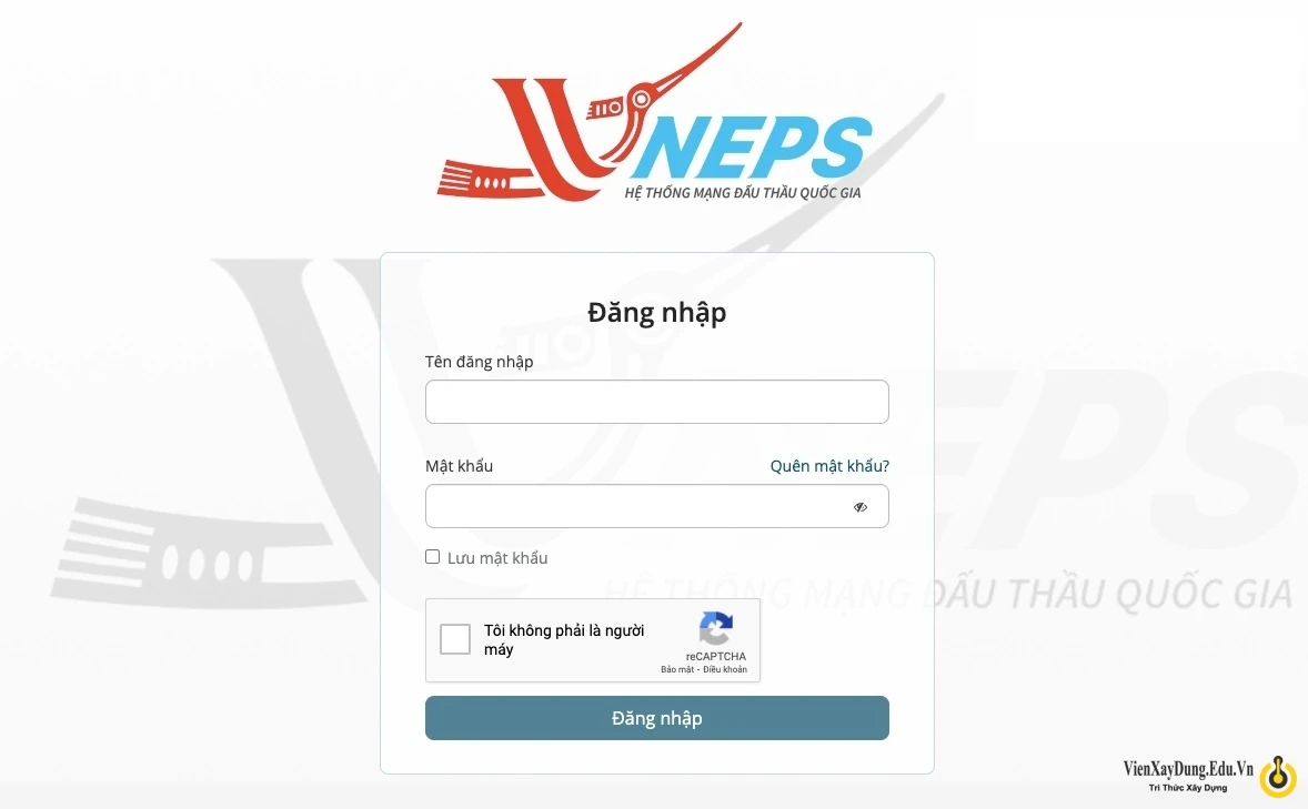 Các trường thông tin cần điền để đăng nhập vào tài khoản trên hệ thống eGP