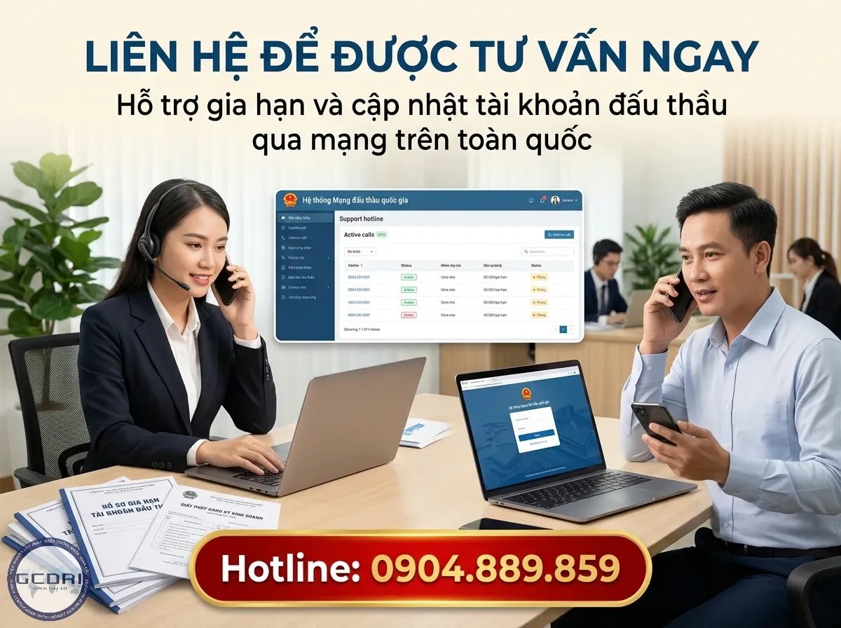 Liên hệ hỗ trợ gia hạn và cập nhập thông tin tài khoản đấu thầu Liên hệ hỗ trợ gia hạn và cập nhập thông tin tài khoản đấu thầu