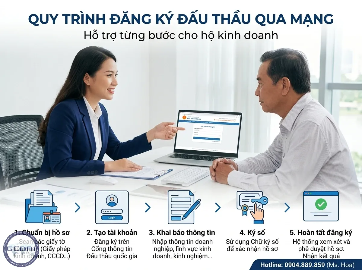 Quy trình đăng ký đấu thầu qua mạng đối với hộ kinh doanh Quy trình đăng ký đấu thầu qua mạng đối với hộ kinh doanh